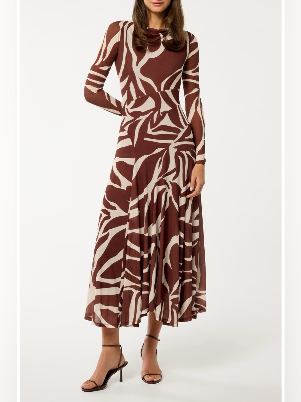 Ever New Tanny Long Sleeve Asymmetric Hem Mesh Midi Dress